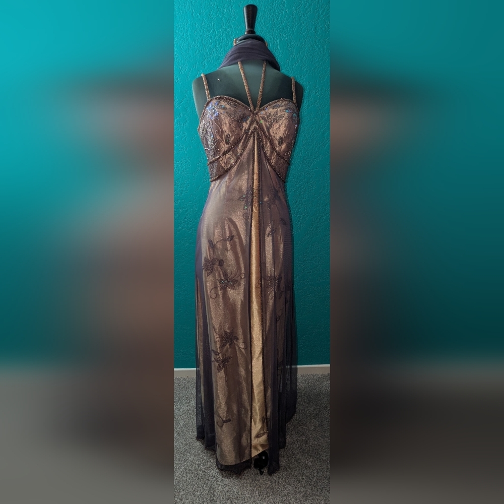 Elegant Purple & Brown Sequin Evening Gown